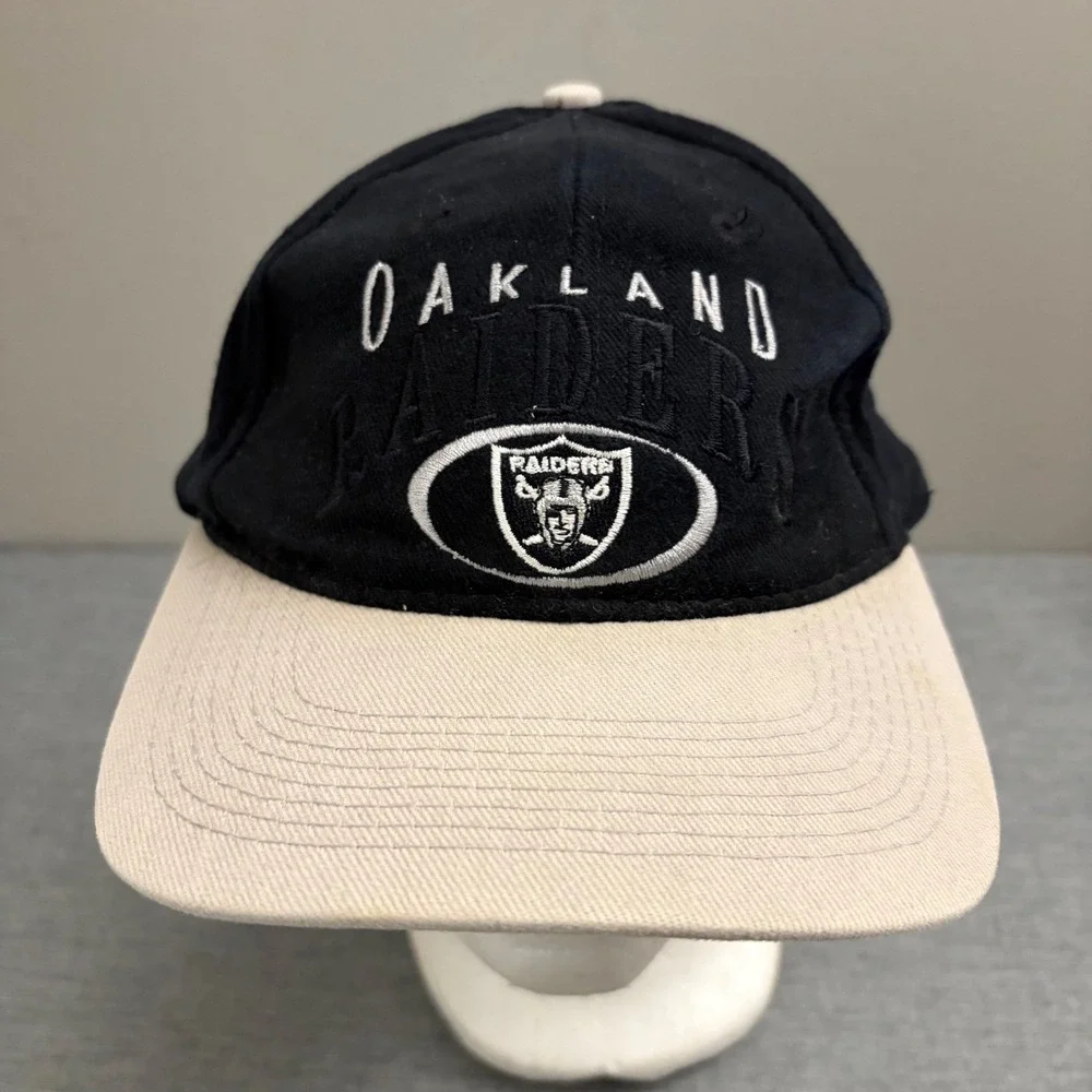 Drew Pearson Hat Oakland Raiders Men OSFA Black Vintage 90s Strapback Cap‎